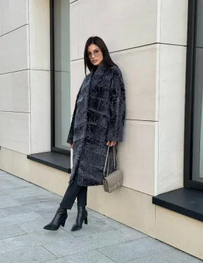 Меховое пальто из каракуля Graphite V-образный воротник - фото 13