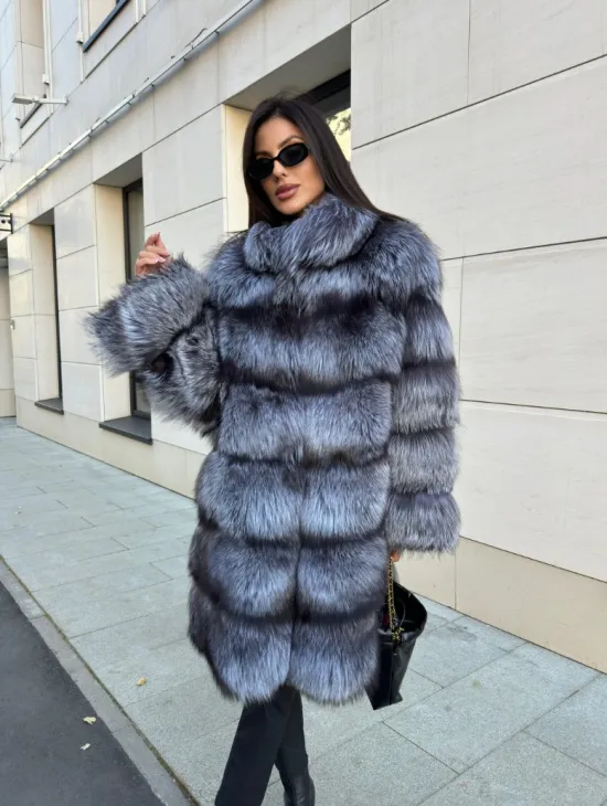 Шуба натуральная из чернобурки стойка воротник - фото 8