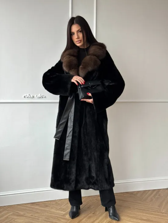 Шуба кимоно LUXURY FASHION из аукционной норки NAFA MINK с английским воротником из меха соболя - фото 11