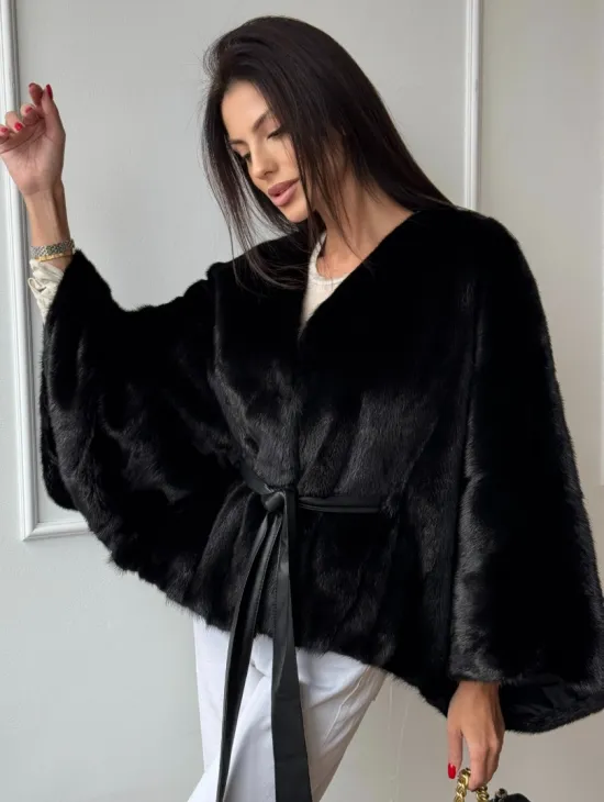 Черная натуральная норковая шуба летучка - фото 0