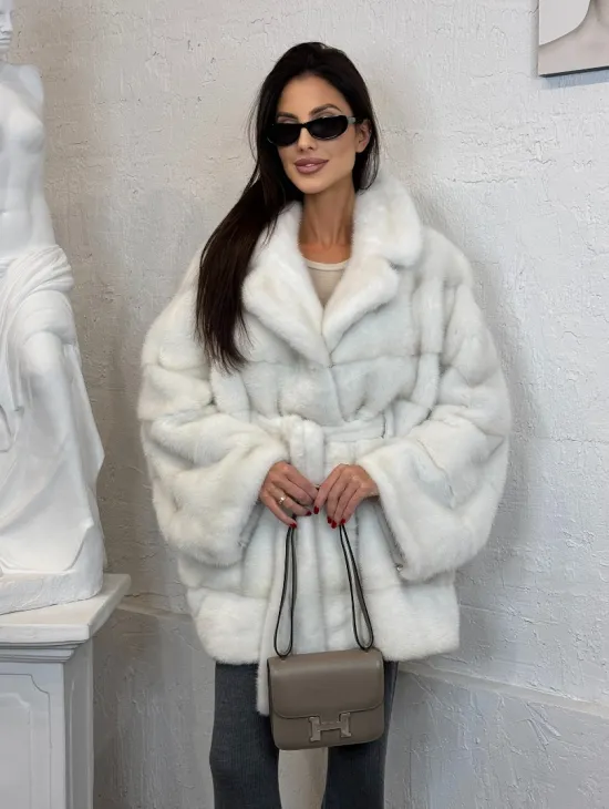 Светлая шуба автоледи из норки Palomino, фасон 