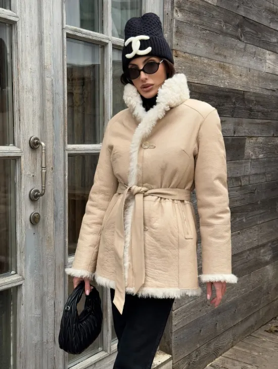 Женская шуба - дубленка двухсторонняя из натурального меха тиградо, стойка воротник - фото 6