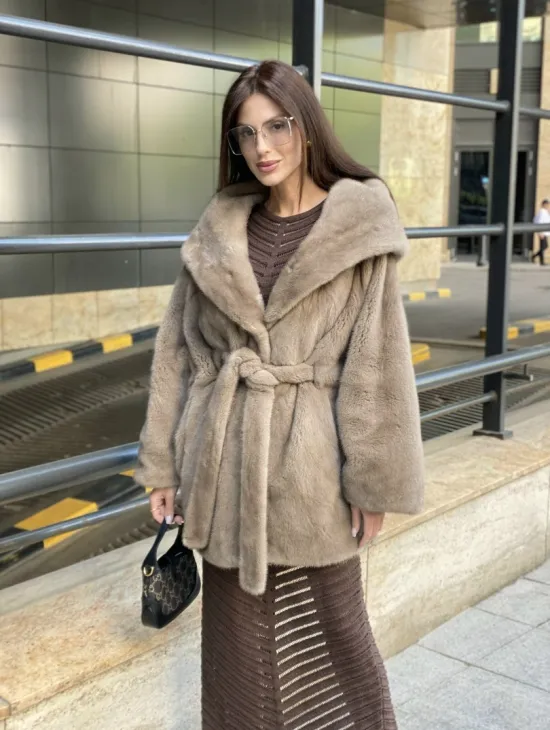 Шуба с капюшоном из меха норки VELVET 