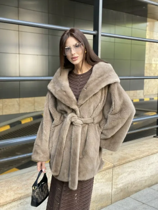 Шуба с капюшоном из меха норки VELVET 