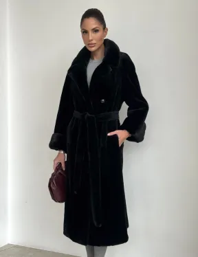 Элитная шуба из меха стриженой черной норки - фото 7