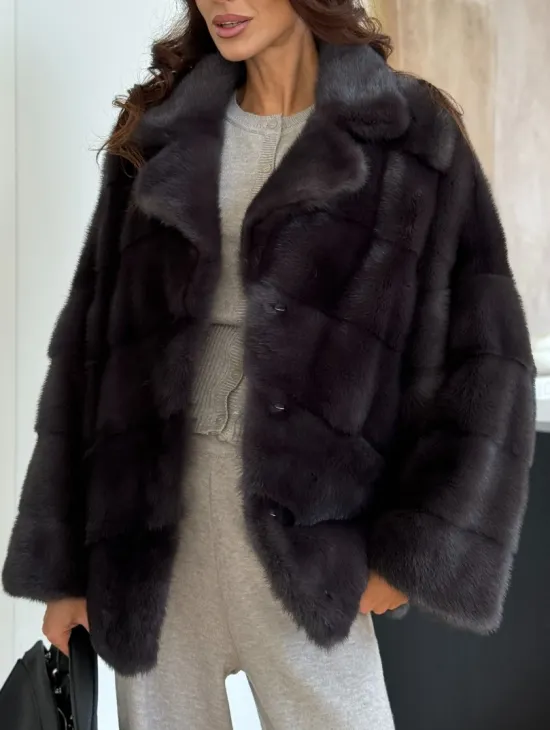 Полушубок норковый автоледи с английским воротником - фото 1