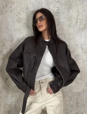 Женский бомбер из натуральной плетёной кожи - фото 11