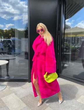 Норковая шуба в цвете фуксия длинная - фото 7