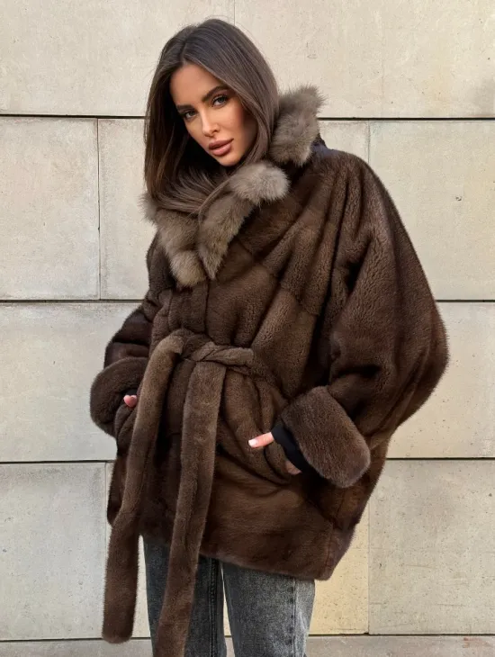 Коричневый норковый полушубок 