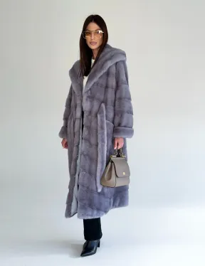 Удлиненная норковая шуба - кимоно с капюшоном - фото 19