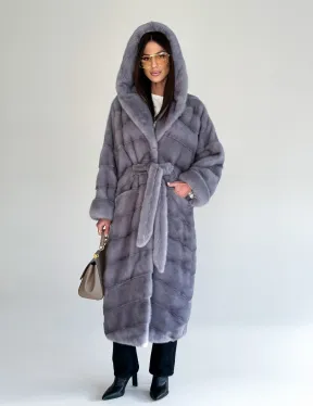 Удлиненная норковая шуба - кимоно с капюшоном - фото 20