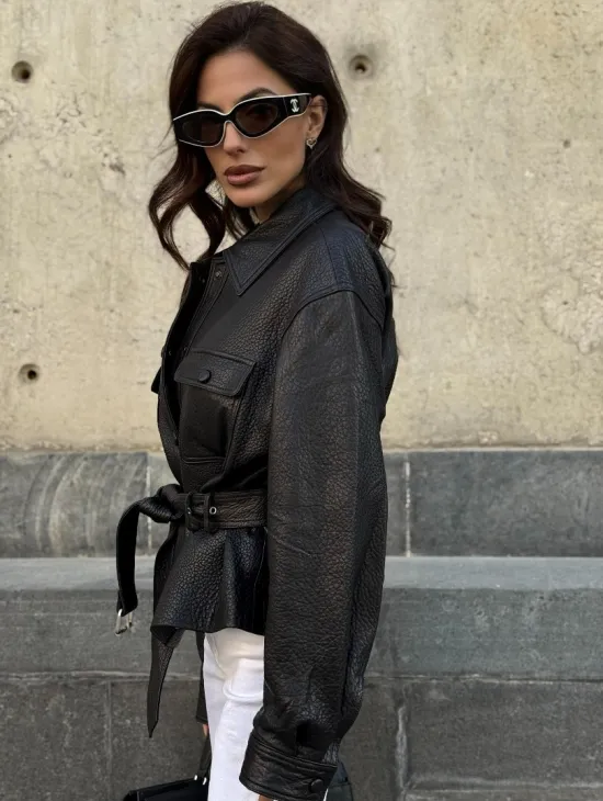 Красивая черная кожаная куртка - рубашка из кожи Joomba - фото 5