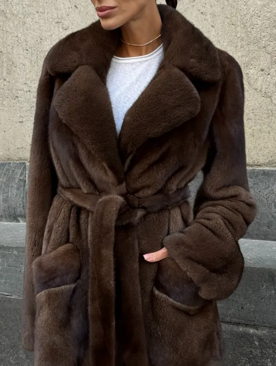 Шуба из скандинавской норки VELVET - цвет соболь - фото 1