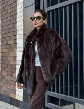 Полушубок автоледи из меха норки - стойка воротник - фото 9