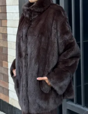 Полушубок автоледи из меха норки - стойка воротник - фото 2