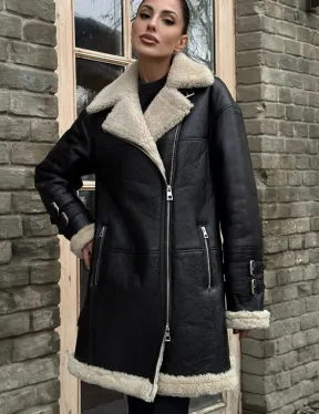 Удлиненная дубленка на белой овчине - фото 4