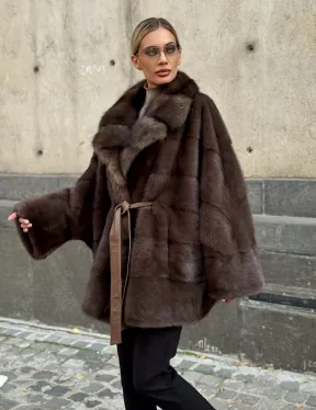 Полушубок норковый женский с воротником куница - фото 10