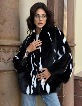 Черный норковый полушубок с рисунком - фото 7