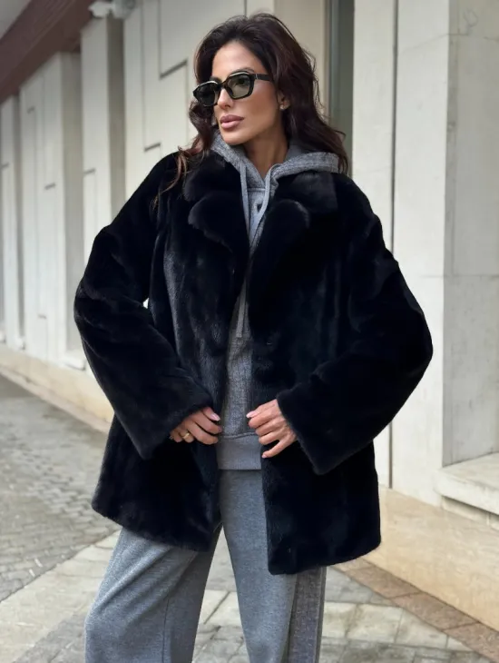 Полушубок женский из норки - черный - фото 5