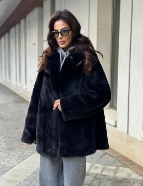 Полушубок женский из норки - черный - фото 9