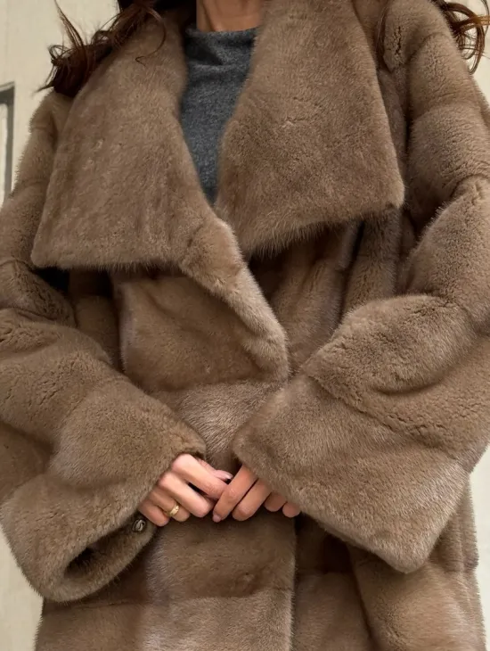 Норковая шуба бежевая - фото 2