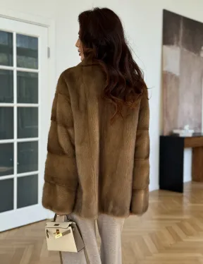 Бежевая короткая норковая шуба - фото 8