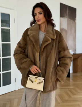 Бежевая короткая норковая шуба - фото 7