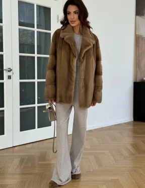 Бежевая короткая норковая шуба - фото 4