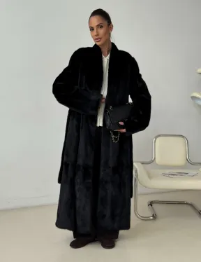 Длинная черная норковая шуба - фото 9