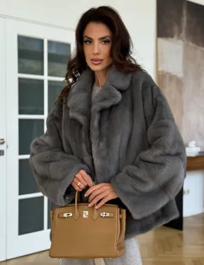 Норковая шуба цвет - серый графит - фото 7