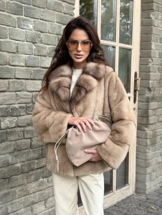 Норковый полушубок - автоледи с куницей - фото 7