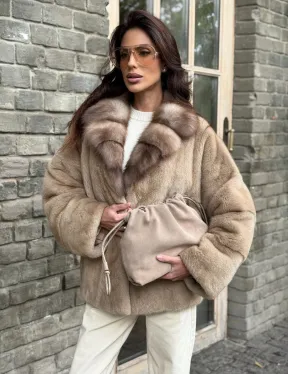 Норковый полушубок - автоледи с куницей - фото 4