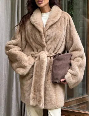 Норковый полушубок с воротником шаль - фото 3