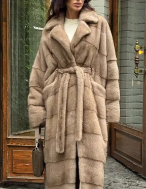 Длинная норковая шуба - цвет пастель - фото 3