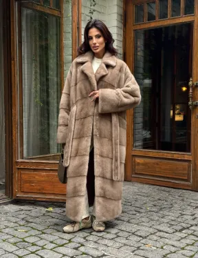 Длинная норковая шуба - цвет пастель - фото 9