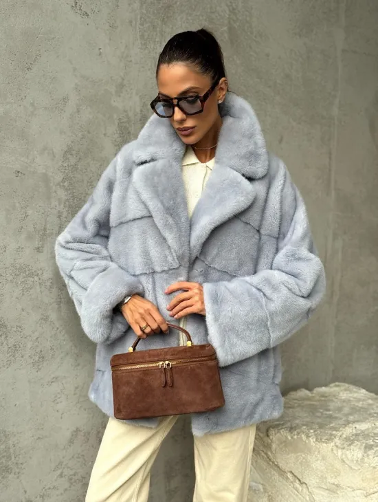 Шуба норковая кимоно автоледи - цвет голубой - фото 10