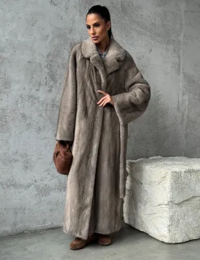 Длинная норковая шуба - цвет серый - фото 9