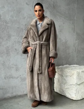 Длинная норковая шуба - цвет серый - фото 10