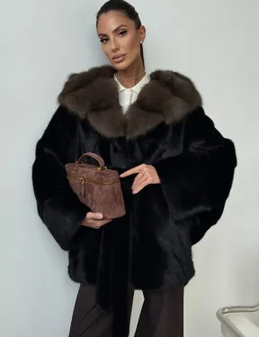Норковый полушубок с капюшоном - летучая мышь - фото 7