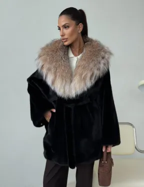 Норковый полушубок с капюшоном рысь - фото 9
