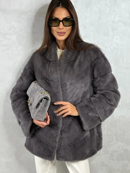 Норковый полушубок - графит - фото 5