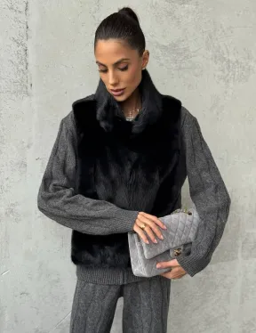 Черная манишка из меха норки - фото 4