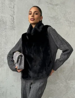 Черная манишка из меха норки - фото 7