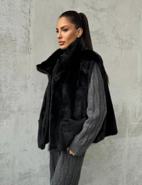 Черная норковая жилетка - фото 8