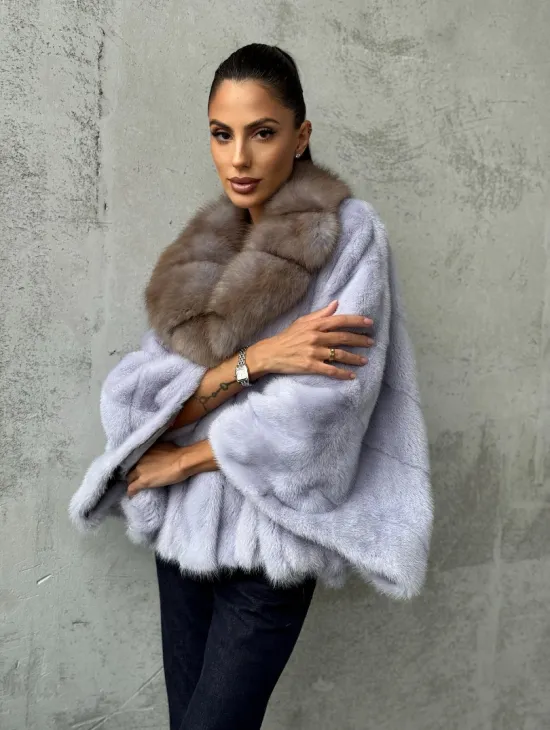 Короткая норковая шуба с воротником куницы - фото 7