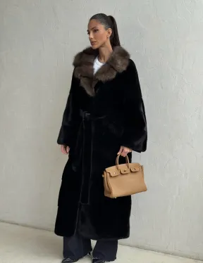 Черная норковая шуба - воротник куница - фото 9