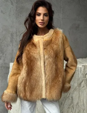 Норковый жакет с отделкой из меха енота - фото 5