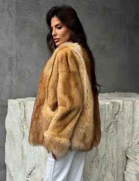 Норковый жакет с отделкой из меха енота - фото 7