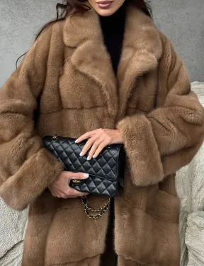 Бежевая норковая шуба oversize - фото 3