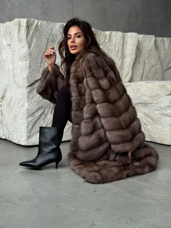 Шуба из куницы V-образный воротник - фото 10